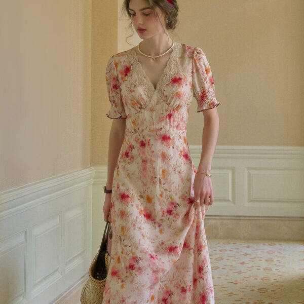 Amelia V-Neck Lace Floral Dress