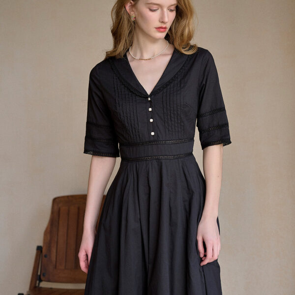 Fiona 100% Cotton Black Midi Dress