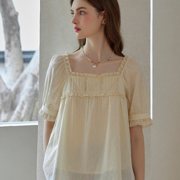 Leia Ruffle Square Neck 100% Cotton Blouse